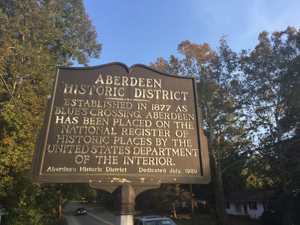 sign for Aberdeen NC historical district